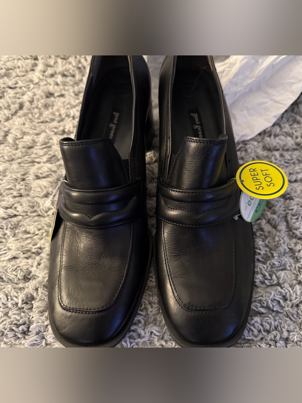 Paul Green Black Leather Slip-On Nero Penny Loafers